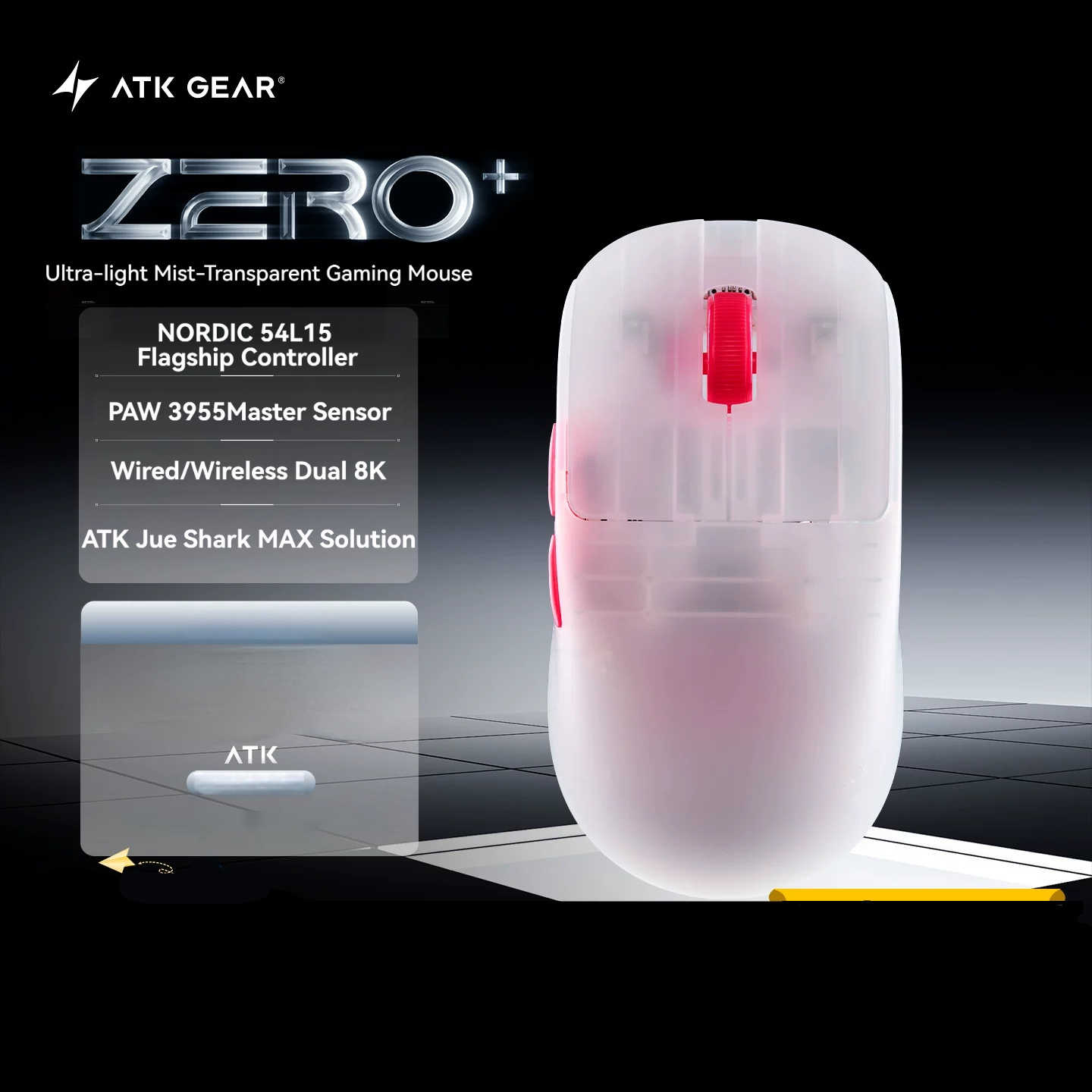 Pc Gaming Lounge - NEW ATK ZERO Plus マウス：ワイヤレス＆有線両対応、8K PAW3955センサー搭載、軽量でエルゴノミックなデザイン、ゲーマー向け。